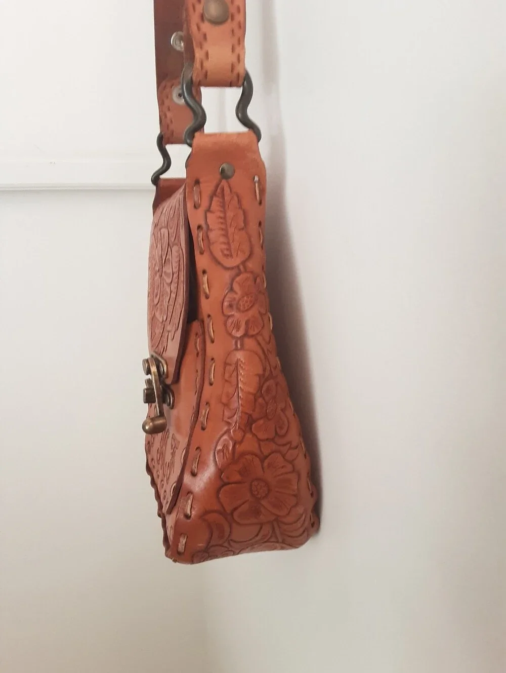 Unbranded Vintage Tooled Leather Bag Shoulder Handbag Floral Personalized PMF